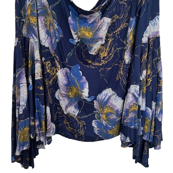 We The Free Blue and Yellow Floral Print Flutter Sleeve Fairy Top Size M - Picture 6 of 10
